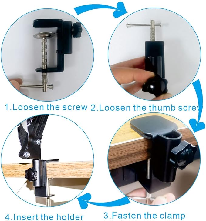 Replacement Heavy Duty C Clamp for 1/2” Base Magnifying Lamp,Desk Lamp,Swing Arm Lamp,Phone I pad Mount,Tablet Mic Holder,Table Mount Clamp for Microphone Stand Mic Boom Arm (METAL BLACK)
