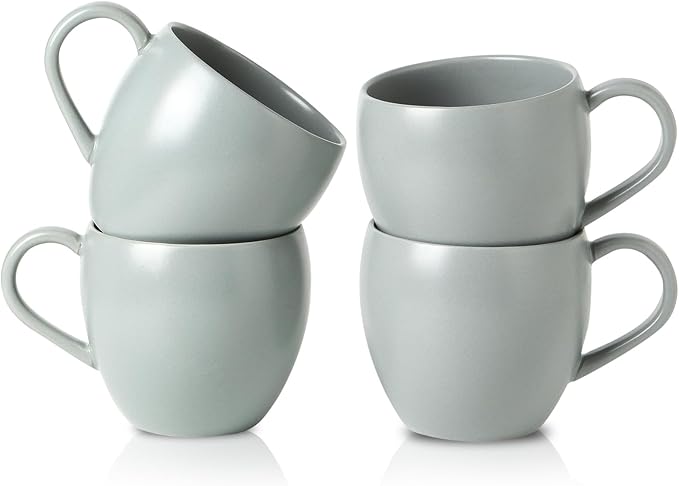 Coffee Mugs Set of 4, 16 oz Ceramic Coffee Cups for Latte, Tea, Milk, Cereal, Cappuccino, Stoneware Tea Cups for Housewarming Wedding Gifts, Microwave & Dishwasher Safe, Pebble Gray