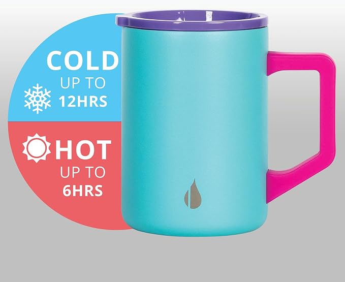 Elemental Insulated Coffee Mug - Triple-Wall Stainless Steel Summit Travel Cup for Hot and Cold Drinks - Thermal Coffee Mug with Lid and Handle for Camping, Office & Trave 16oz - Blue Tie Dye