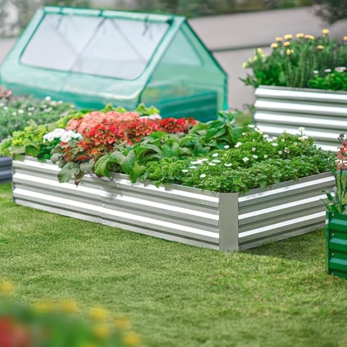 Quictent 6x3x1ft Galvanized Raised Garden Bed with Cover Metal Planter Bottomless Box w/ 2 Large Screen Windows Mini Greenhouse 20pcs T-Tags 1 Pair Gloves Outdoor Growing Vegetables (Green)
