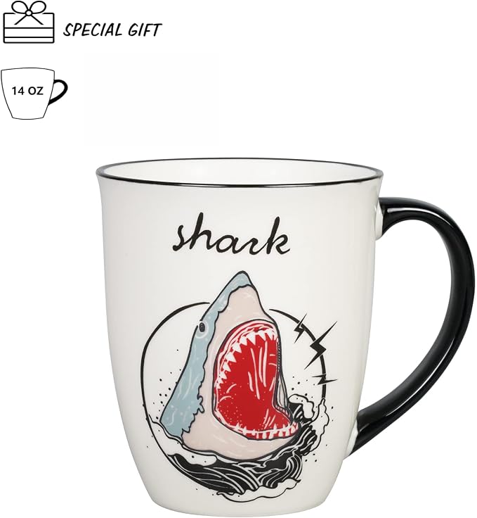 Shark Heat Changing Coffee Mug Cool Color Changing Mug Ceramic Coffee Mug Gifts for Men Women Black and White