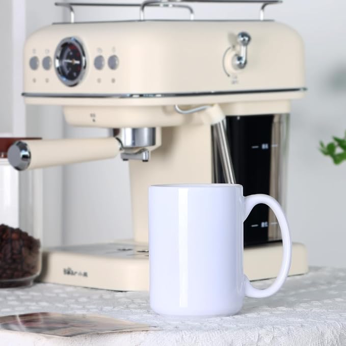 16 OZ Coffee Mug, Classic Blank Ceramic Cup with Large Handle for Tea Latte Cappuccino, White