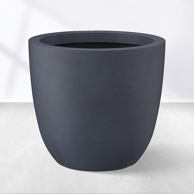 Kante 14 Inch Dia Round Concrete Planter, Indoor Outdoor Large Plant Pot with Drainage Hole and Rubber Plug for Home Patio Garden, Dark Gray