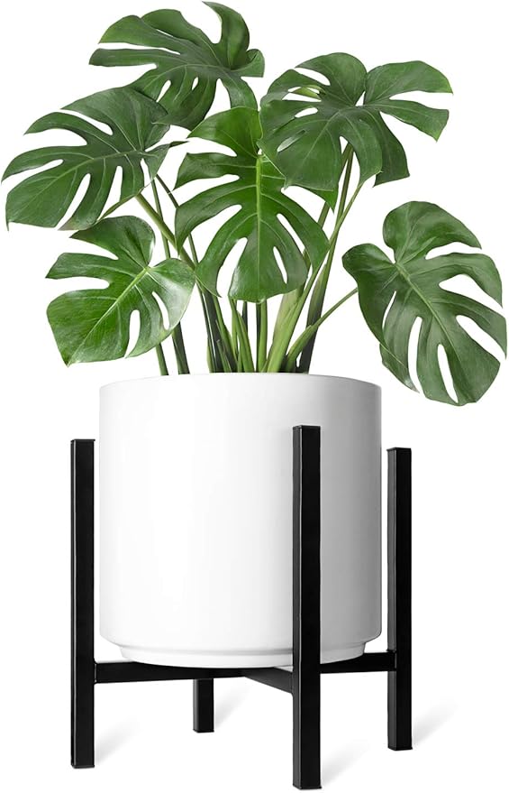 Mkono Mid Century Modern Tall Metal Indoor Plant Stand - Fits Up to 12 Inch Planter, Black