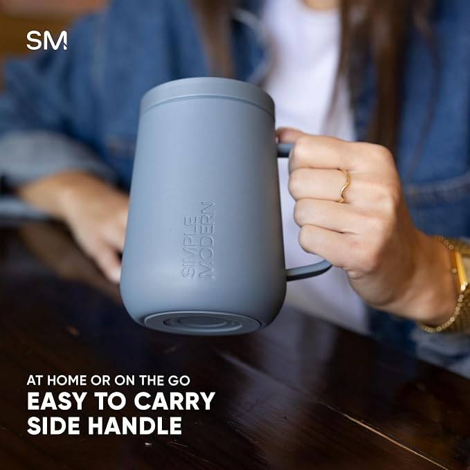 Simple Modern Voyager Signature Mug | Travel Coffee Tumbler with 360° Lid and Handle | Ceramic-Lined Insulated Stainless Steel Iced Cold Brew Cup | 12oz, Blush