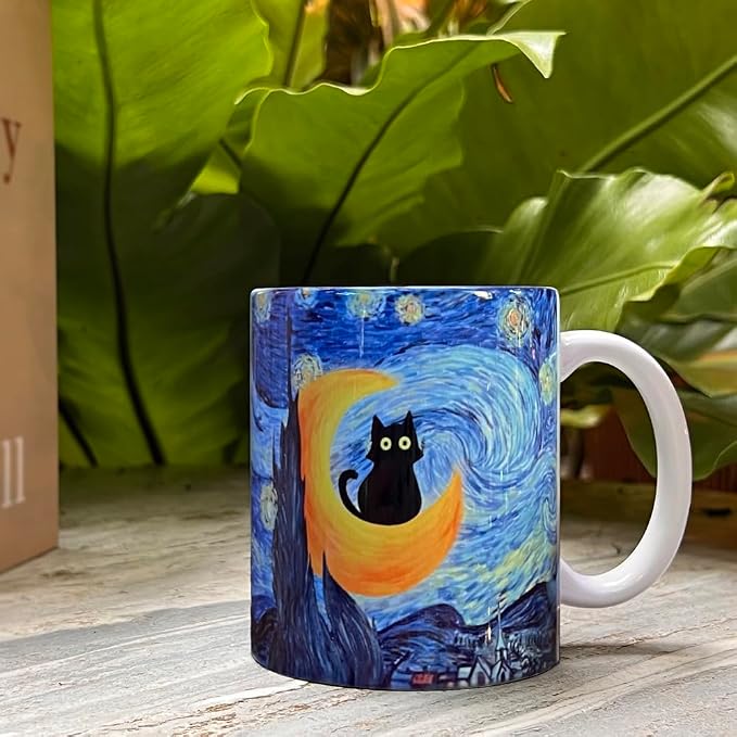 Graduation Gift for Her Bestie Sister Cat Lover, Famous Art Paintings Funny Cat Coffee Mug for Artist Art Lover Teacher, Famous Picture Classic Vincent Aesthetic Canvas Mug