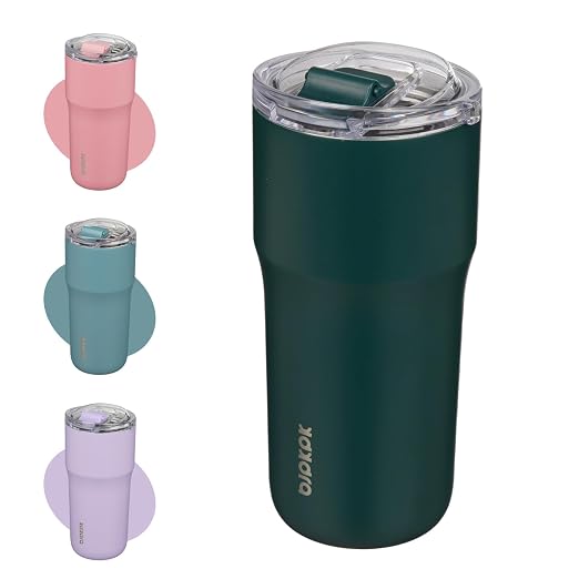 BJPKPK 20oz Spill Proof Coffee Tumbler, Insulated Stainless Steel Cup | Double Wall Vacuum, Leakproof Lid, Keeps Hot/Cold/Iced, BPA Free, Dishwasher Safe, Cupholder, Travel, Dark Green