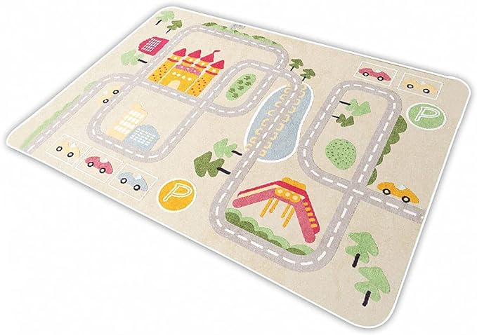 Kid Rug Carpet Playmat for Toy Cars and Train,Play Area Rug with Rubber Backing,Fun Throw Rug,Ideal Gift for Children Baby Bedroom Play Room(80×120cm/32×47in)