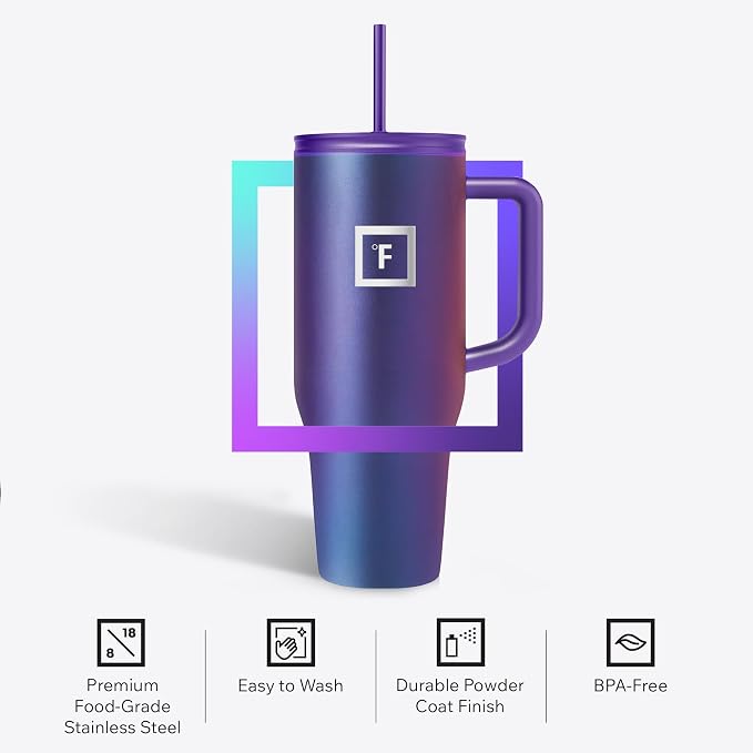 IRON °FLASK 40 oz Co-Pilot Insulated Travel Mug | Insulated Travel Mug with Straw & Flip Cap Lids - Cup Holder Fit, Leakproof, BPA Free (Dark Pine)