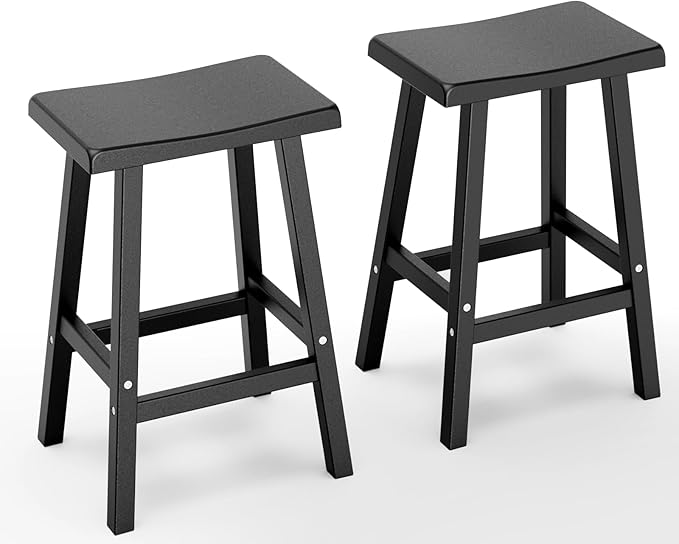 Outdoor Bar Stools Set of 2, Modern Durable Resin Bar Chairs with Footrest, All-Weather Barstools for Patio, Balcony, or Kitchen Counter(24'')