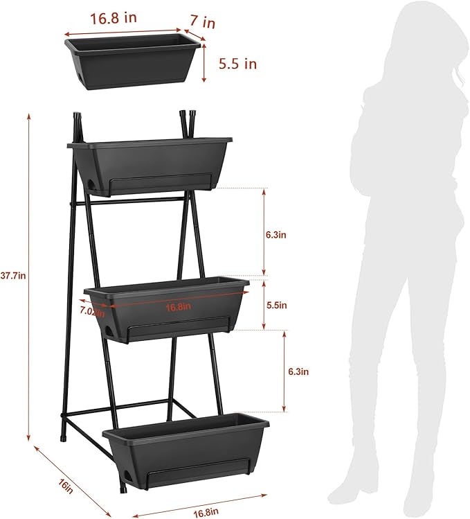 3 Tier Vertical Garden Planter Small Raised Garden Bed Freestanding Plastic Raised Planter Boxes Herb Planter Stand with Removable Tray for Indoor Outdoor Herbs Flowers Vegetables Plants Grey