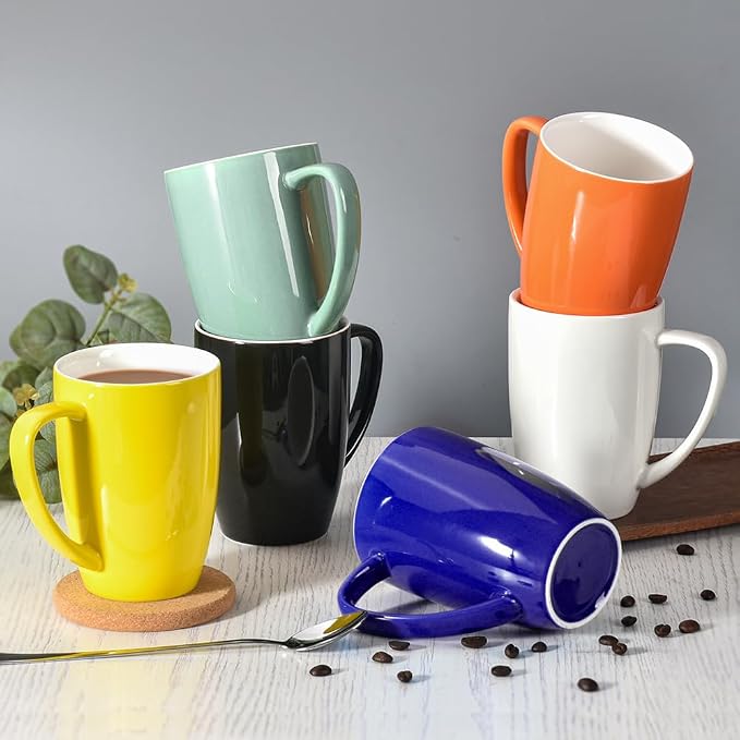 homEdge Porcelain Mug Set, 16 Ounces Cup for Tea, Latte, Mocha, Hot Chocolate, Set of 6, Navy