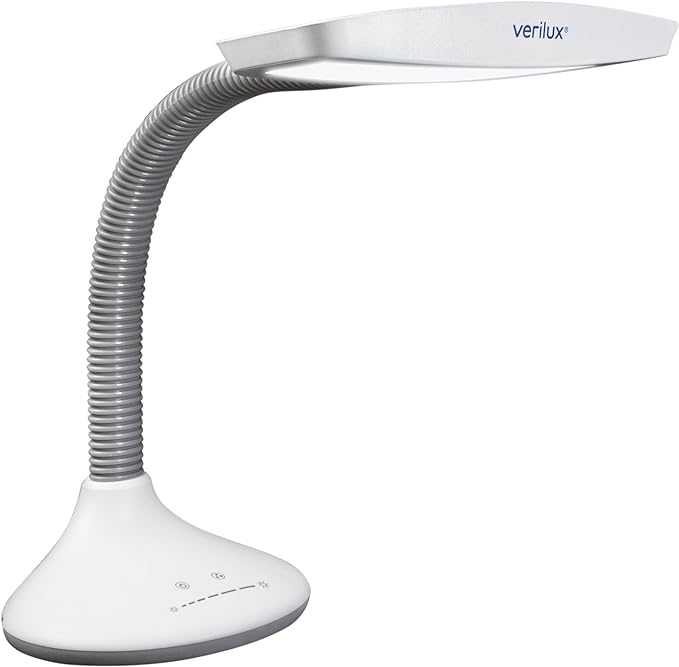 Verilux® SmartLight Full Spectrum LED Desk Lamp with Adjustable Brightness, Flexible Gooseneck and Integrated USB Charging Port - Reduces Eye Strain and Fatigue - Ideal for Readers, Artists, Crafters