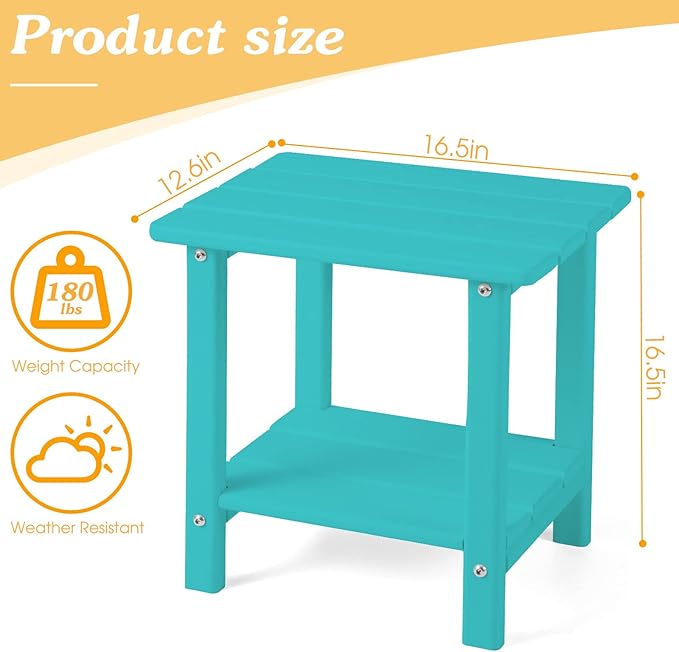 Adirondack Outdoor Side Table, 2-Tier Sturdy Patio End Table Weather Resistant, 16.5" Solid Side Table for Patio, Pool, Porch