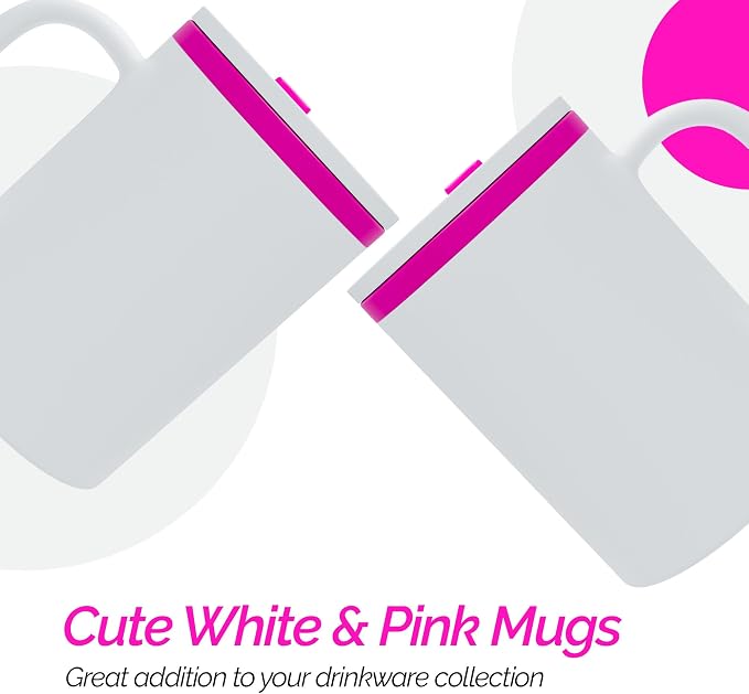Copco Iconic Desk Mug with Lid & Handle, 16 Oz - Pink, Set of 2 | Double-Wall Insulated Reusable Coffee Mug, Spill-Resistant Slide, Wide Mouth for Hot & Cold Drinks, Office & Travel Cup