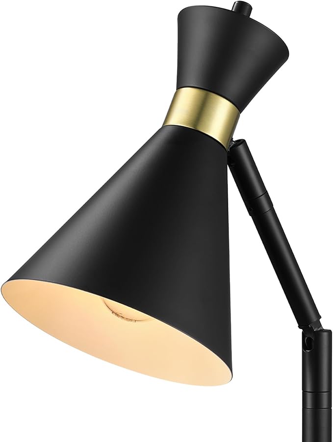 Globe Electric 61000056 16" Desk Lamp, Matte Black Finish, Matte Brass Accents, Pivot Joint, On/Off Rotary Switch on Socket, E26 Base Bulb, Lamp for Living Room, Home Office, Home Improvement