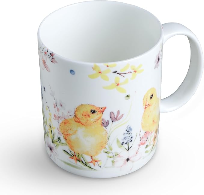 Maison d' Hermine Coffee Mug with Handles Tea Cups (12 Ounce, Pack of 1) | Fine Bone China Coffee Mugs for Hot Beverages Cappuccino Latte Home Restaurant Hotel Spring Summer -Easter Zest - Chicks