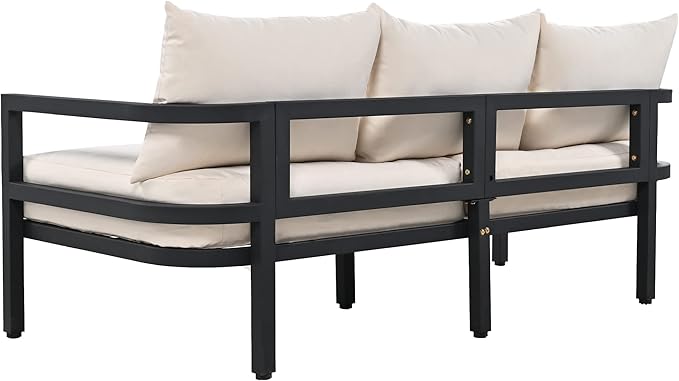 Merax 4 Piece Sectional Furniture Patio Sofa Multi-Person Outdoor Steel Sofa Set, Waterproof, Anti-Rust and Anti-uv, Suitable for Gardens and Lawns,Beige