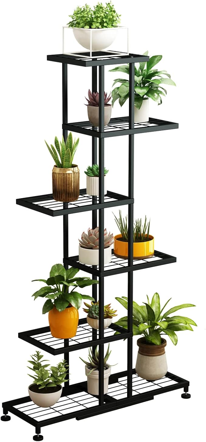 Metal Plant Stand, 6 Tier 12 Potted, Upgrade Multiple Plant Rack Shelf Organizer, Indoor Planter Display Shelving Unit for Patio Garden Corner Balcony Living Room