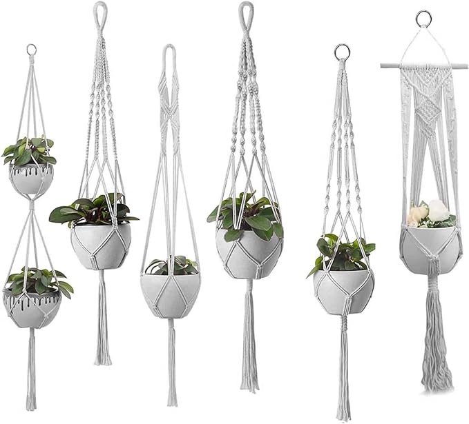 Plant Hanger Indoor, Macrame Plant Hangers Indoor Macrame Hanging Planters for Indoor Plants - 6 Pack Hanging Plant Holders Indoor Hanging, Macromay Plant Hangers for Indoor Plant Hanger,Gray