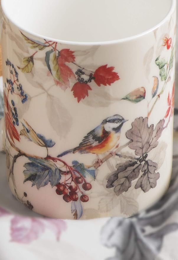 Maison d' Hermine Coffee Mug with Handles Tea Cups (12 Ounce, Pack of 2) | Fine Bone China Coffee Mugs for Hot Beverages Cappuccino Latte Home Restaurant Hotel Spring Summer -Equinoxe - Beige