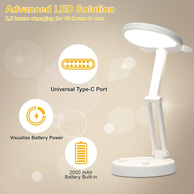 Boncoo Rechargeable Lamp, Cute Bear Battery Operated Desk Lamp Portable & Foldable, LED Cordless Lamp Dimmable with 3 Color Modes, Eye Caring Table Light Small Desk Lamps for Home Office Dorm
