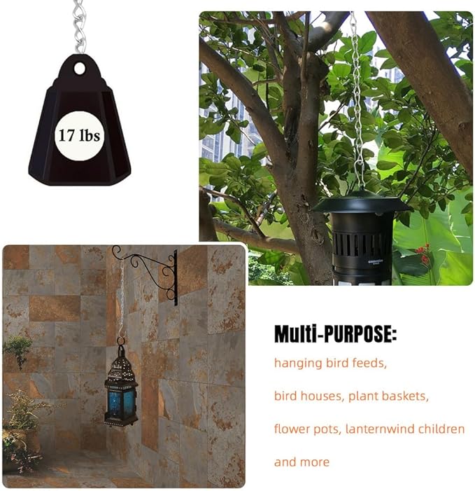 YINGFENG 197 Inch DIY Silver Hanging Basket Chains, Adjustable Length, Decorative Metal Chain with Hooks for Hanging Bird Feeders, Planters, Ornaments