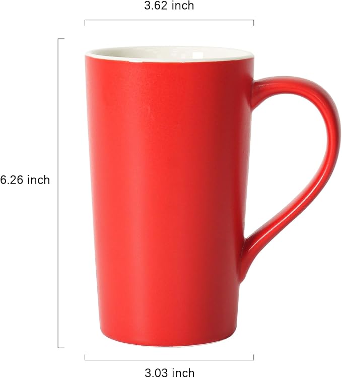 20 oz Ceramic Coffee Mugs Set of 2 Large Tall Red Porcelain Tea Cups with Handle Microwave & Dishwasher Safe Gift for Parents Dad Mom Friends