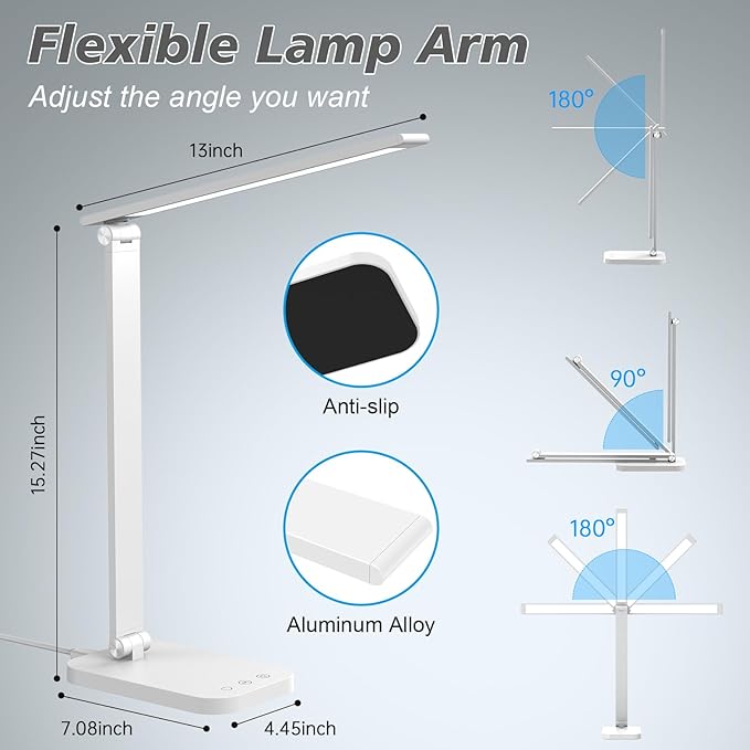 Bright Led Desk Lamp for College Dorm - Foldable Study Desk Light for Home Office, Modern Dorm Study Desk Lamps, 5 Light Mode Dimmable Brightness Eye-Caring Craft Task Lamp Desktop Lamp for Reading