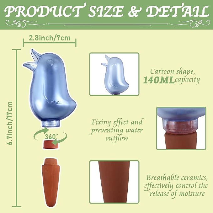 4 Pack Self Watering Spikes, Indoor Plant Watering Globes, Bird Shape Automatic Irrigation Spikes,Plant Watering Devices(Blue)