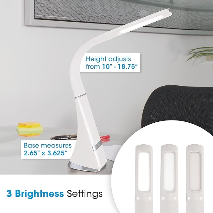 OttLite Recharge LED Desk Lamp with ClearSun LED Technology - Portable, Dimmable & Flexible Gooseneck - Travel-Friendly Task Lamp with Rechargeable Battery - for Home, Reading, Office & College Dorms