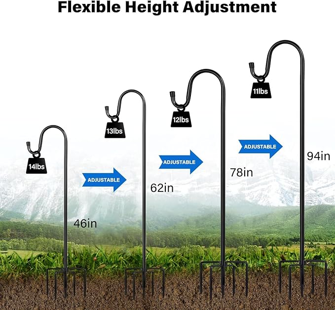 Shepherd Hooks for Outdoor, 1 Pack 94 Inch Bird Feeder Pole with 5 Prongs Base for Hanging Lantern, Hummingbird Feeder, Lightweight Plant, Shepherds Hook for Bird Feeders for Outside