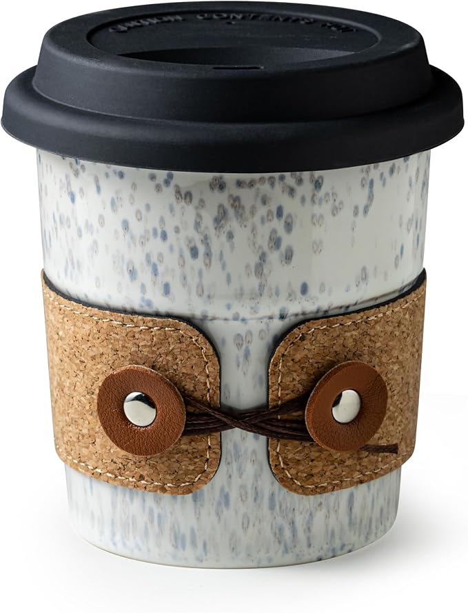 Coffee Tumbler Ceramic Travel Coffee Mug with Lid, Large Coffee Cup | Porcelain Wide Mouth Coffe Mug, Reusable Tea Mug, Microwave and Dishwasher Safe, Coffee Gifts for Men & Women, 13.5 oz