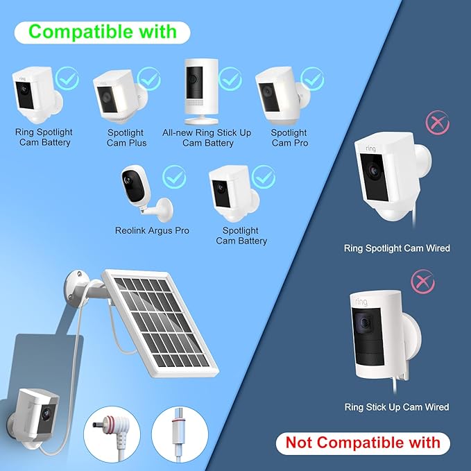 Solar Panel Charger for Ring Camera,Spotlight Cam Plus/Pro and Stick Up Cam Battery, 6V 3W 13.1Ft Fast Charging Cable