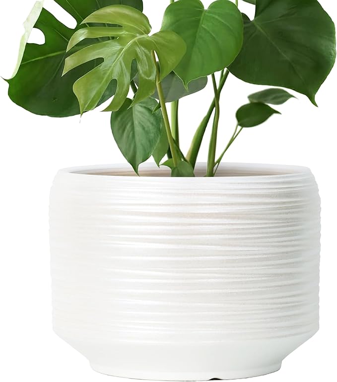 10 Inch Ceramic Plant Pot with Drainage – Large Flower Pot for Indoor Outdoor Plants, Modern Decorative Planter for Patio, Balcony, Garden, or Home Decor
