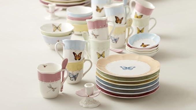 Lenox Dessert Plate Set, Lenox Butterfly Meadow Colors Collection 4-Piece Dessert Porcelain Plates Set, Service For 4, Dishwasher & Microwavable Plate, Small Plates, Home And Dining(Assorted, 4 Piece)