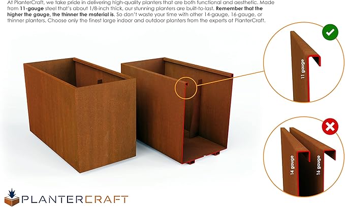 Plantercraft Extra Large Rectangular Planter for Outdoor Plants | 84x24x42 Inch Corten Steel Planters for Privacy & Patios | Heavy Duty Large Outdoor Planter Box, Fully Assembled