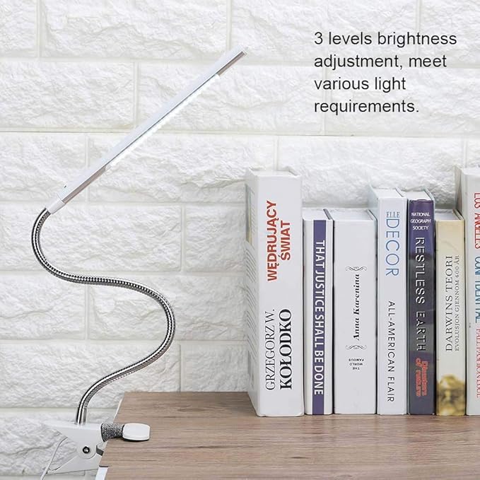 FILFEEL LED Clip - Portable Flexible Neck Desk Light for Tattoo/Manicure/Makeup USB Interface(Pearl White)