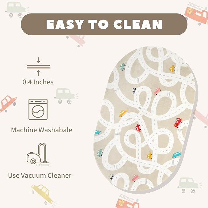 LIVEBOX 4'x6' Toy Car Rug for Kids Room, Machine Washable Area Rug, Non-Slip Road Mat for Playroom, Educational Car Playmat for Nursery, Skin-Friendly Carpet for Bedroom, School