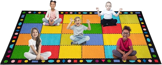 Booooom Jackson Thick Classroom Rug Elementary,13'x7'5'' Large Classroom Carpet Preschool Seating Rug for School, Colorful Classroom Rug for Classroom with 0.3'' Non-Slip Backing