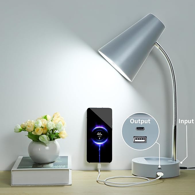 RUNTOP Desk lamp, Eye-Caring Table Lamps, 360°Rotation Gooseneck Lamp Reading Light Portable Reading Book Light, Desk Light, Study Desk Lamps for Bedroom and Office Home Lighting (Gray)