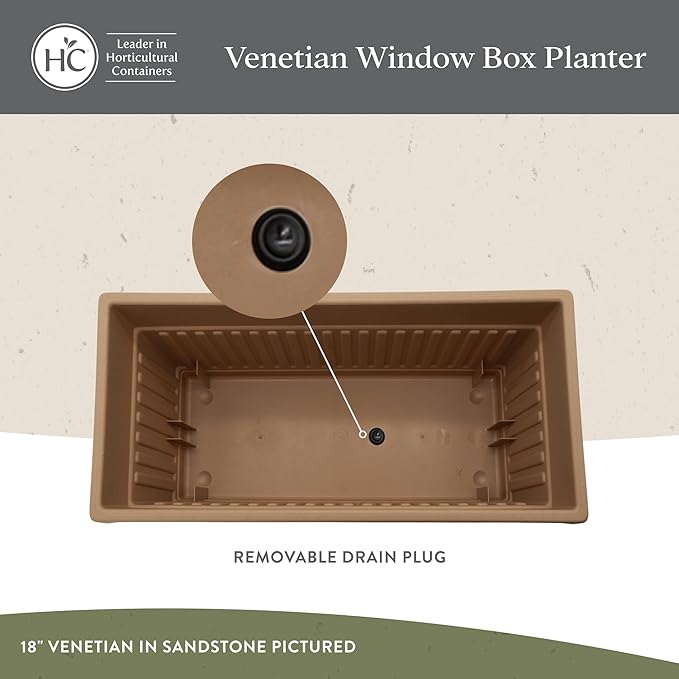 The HC Companies 24 Inch Venetian Window Planter Box with Drainage Plug, Lightweight UV-Resistant Plastic Indoor & Outdoor Planters, 2-Pack Flower Box for Garden & Home Decor, White
