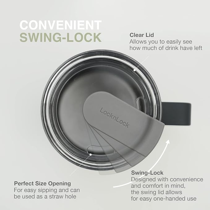 LocknLock Metro Mug, Premium 18/8 Stainless Steel Metal, Double Wall Insulated, Portable Coffee Cup with Lid and Handle for Hot and Cold Drinks, Dark Green, 20 oz