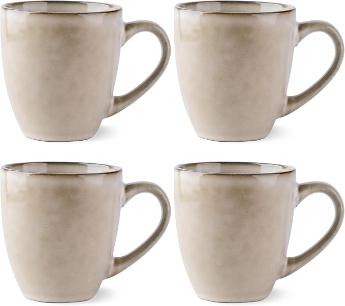 GBHOME Ceramic Coffee Mugs Set of 4, 12oz Stoneware Coffee Mugs Set For Dad Mom Women MEN, Light Weight Ceramic Coffee Cups for Latte/Tea/Beer/Hot Cocoa, Dishwasher & Microwave Safe,Cappuccino