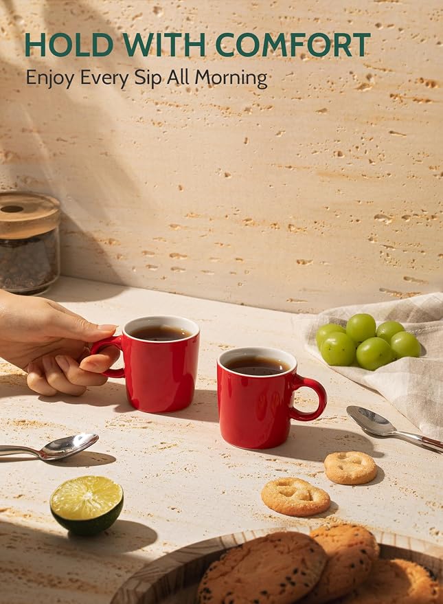 Sweese 3.5oz Porcelain Espresso Cups Set of 4, Mini Coffee Mugs Demitasse Cups - Red