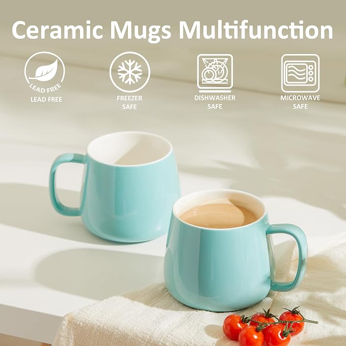 Teocera 16oz Ceramic Coffee Mugs Set of 4 – Stackable Latte Cups, Microwave, Dishwasher & Oven Safe – Ideal for Coffee, Cappuccino, Hot Chocolate, Housewarming Gifts, Turquoise