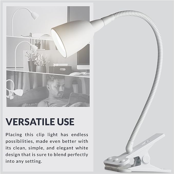 Newhouse Lighting NHCLP-OL-WH Olivia LED Clamp Light Desk Lamp with Flexible Gooseneck, 3 Brightness Levels & 3 Color Modes, White