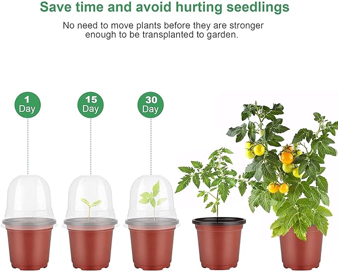 MIXC Plant Nursery Pots with Humidity Dome 4" Soft Transparent Plastic Gardening Pot Planting Containers Cups Planter Small Starter Seed Starting Trays for Seedling with 10pcs Plant Labels,30 Sets