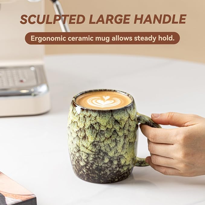 Amber Nebula Ceramic Coffee Mug - 14 oz Unique Reactive Glaze Coffee Cup with Large Handle, Barrel Cute Mug for Women Men Home Office Gift