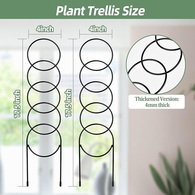 17.5 Inch Plant Trellis Indoor for Climbing Plants,Metal Trellis,Small Garden Trellis for Potted Plants,Plant Stakes for Indoor Plants Accessories Hoya,Flower,Plant Support,Plant Gifts(Circular-Metal)